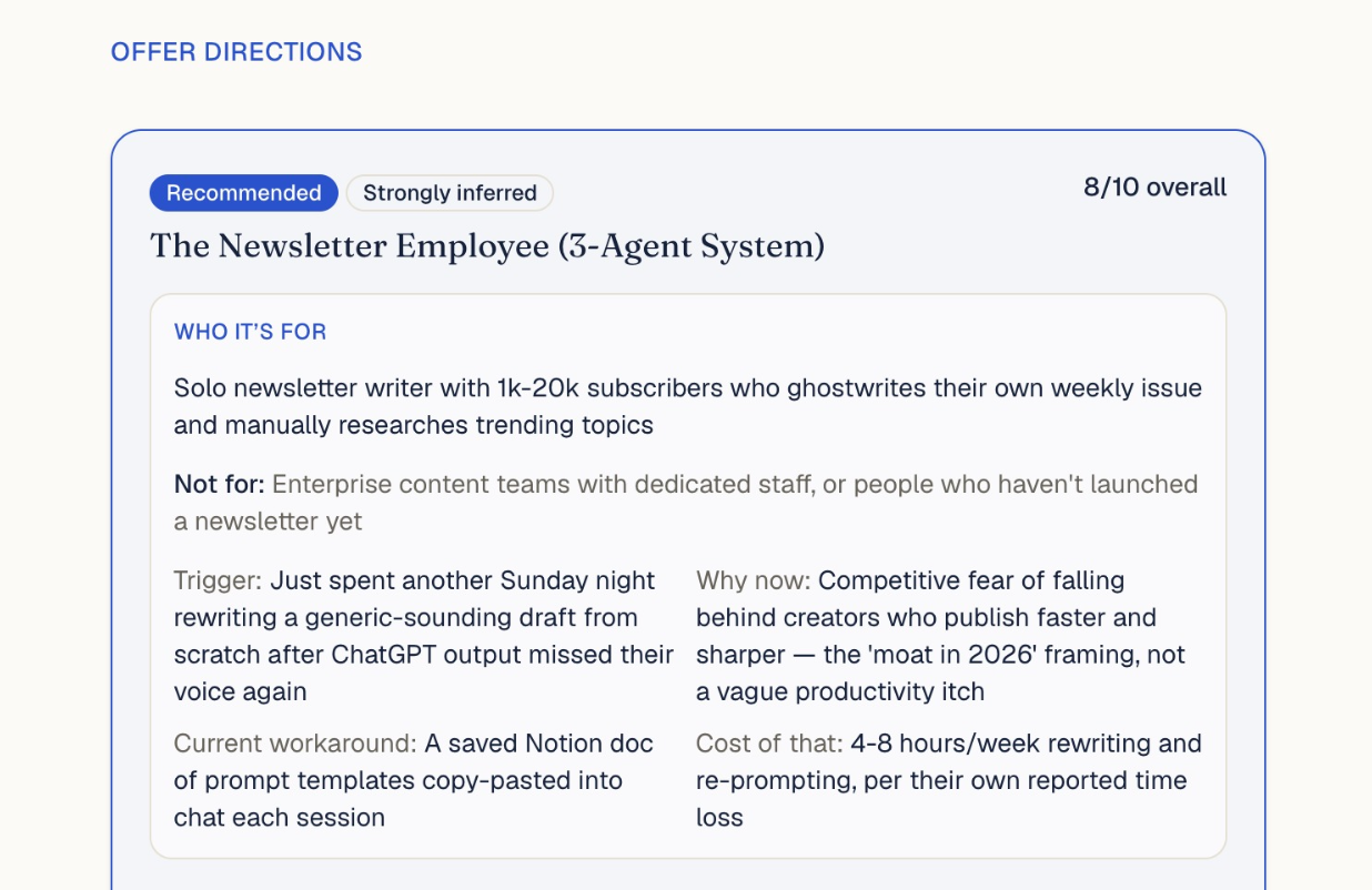 The Offer Directions section from AI Offer Crafter's analysis output — 
