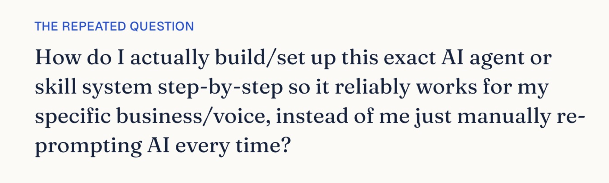 The Repeated Question section from AI Offer Crafter's analysis output — the tool extracts the single question your audience keeps asking and surfaces it at the top of the report